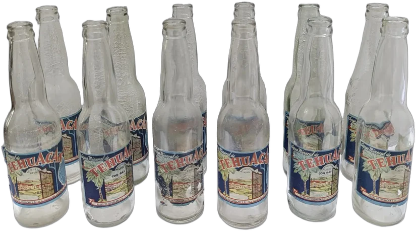 Antiguo Lote 12 Botellas Agua Mineral Tehuacán Etiqueta Azul Tehuacán