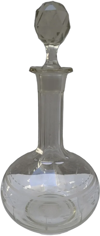 Antigua Licorera Cristal Soplado Grabado Al Acido Siglo Xix Agua