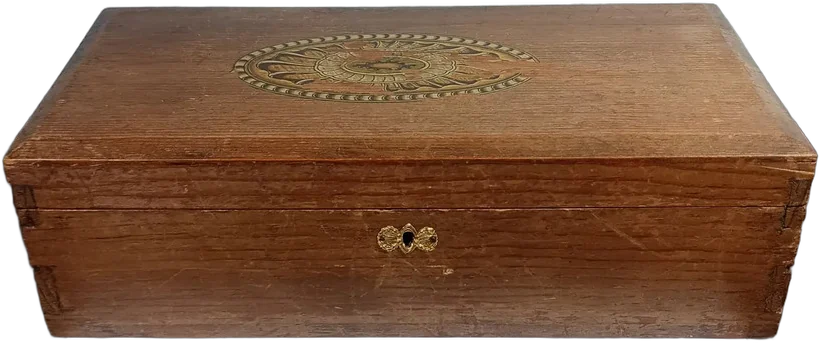 Antigua Caja De Madera Con Marquetería Decorativa Amarillo Liso