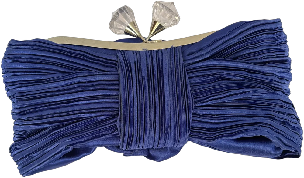 Vintage Bolso De Noche Plisado Azul Azul Plisado Cromados Cromado