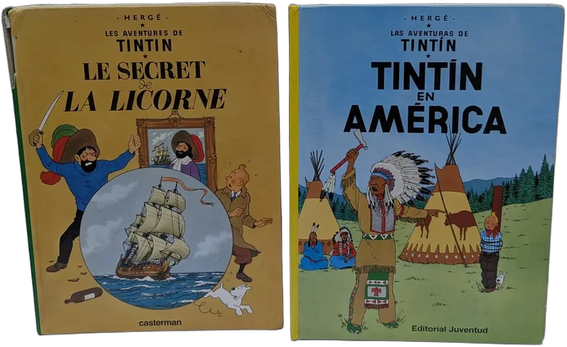 Antiguo Lote Libros Tintín En América Y Secret De La Licorne — imagen 1