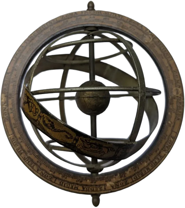 Antiguo Esfera Armilar De Latón Y Madera Zodiaco Decorativa — imagen 1
