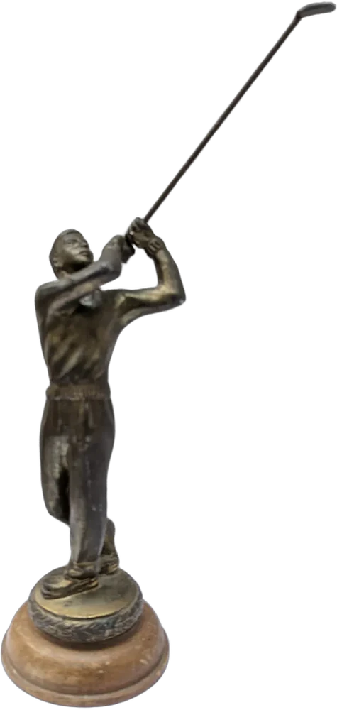 Escultura Vintage De Golfista En Bronce - Base De Madera Dorado Oscuro