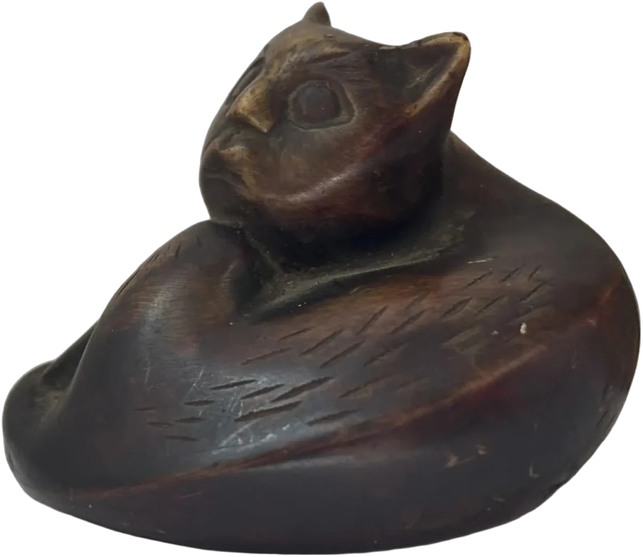 Vintage Figurita De Madera Gato Tallado Palo Fierro Marrón Oscuro