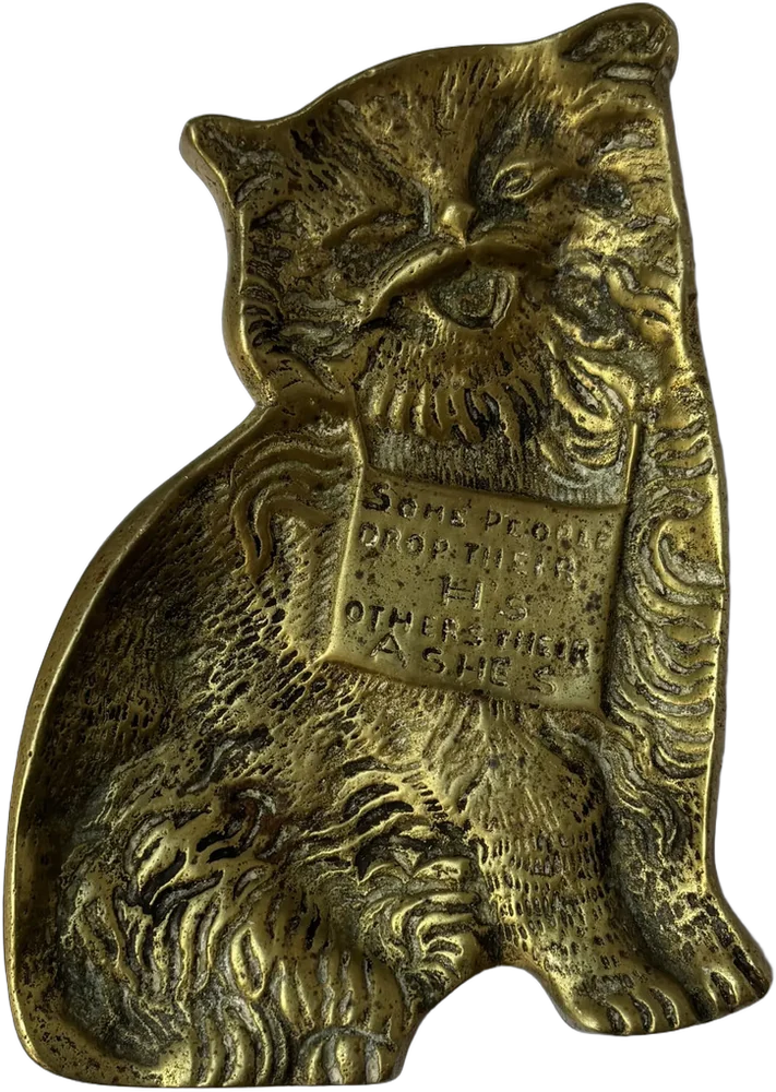 Cenicero De Garo De Latón Vintage Ashes Dorado Oscuro Gato Latón