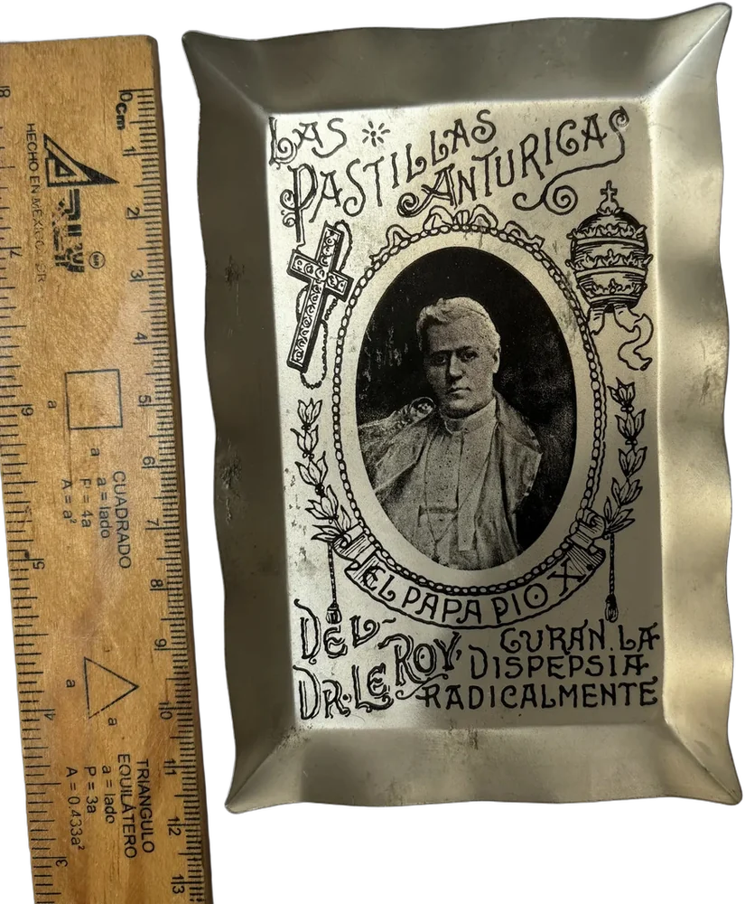 Antigua Charolita Metal Pastillas Anturiga Del Papa Pío X Negro