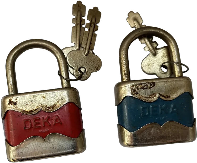 Par Candados Antiguos Con Llave Marca Deka Rojo/azul — imagen 1