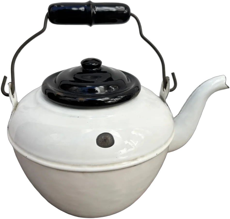Antigua Tetera Esmaltada Blanco Y Negro Blanco
