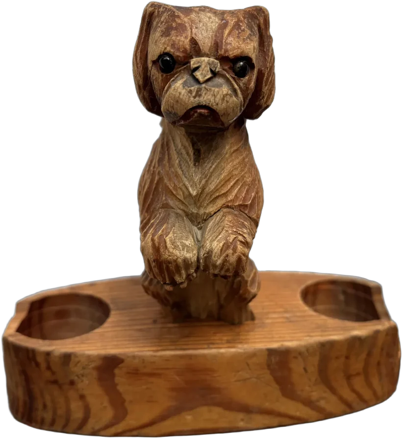 Vintage Portalápices Perro Madera Tallada