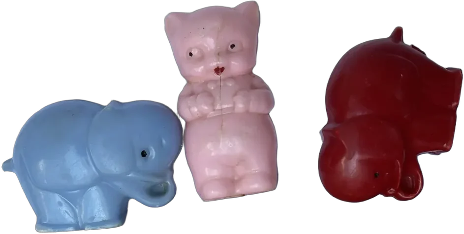 Vintage Sonajas De Plástico Animales 50s Azul/rojo/rosa Animalitos