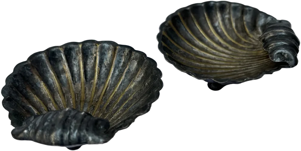 Antiguas Conchitas De Bronce Para Bolsitas De Te Dorado Oscuro