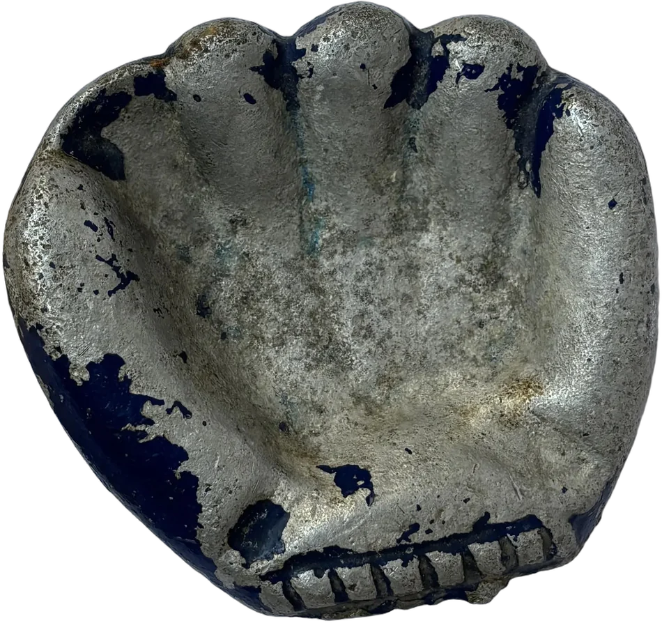 Antiguo Cenicero Forma De Guante De Beisbol Plateado Plateado Guante