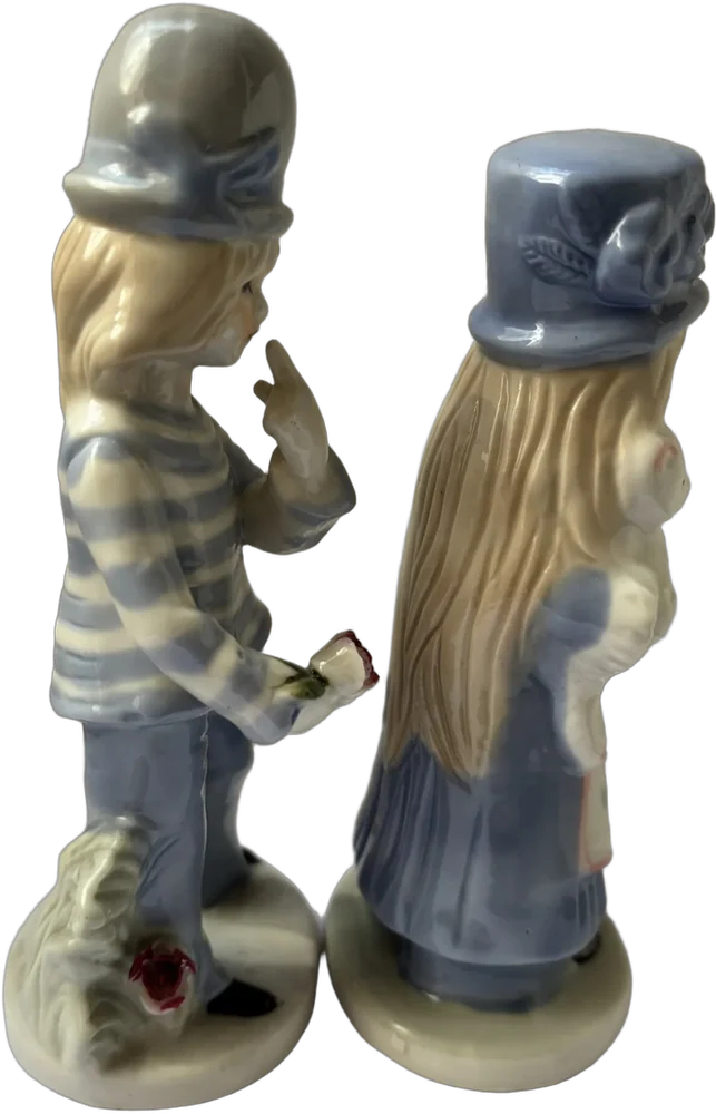 Set Dos Porcelanas Niño Y Niña En Azul Vintage Azul Claro