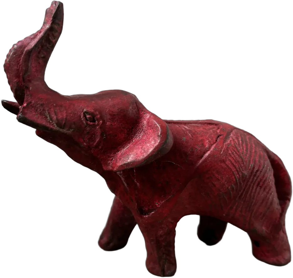 Antigua Figura Elefante Rojo Metal Buena Suerte Rojo