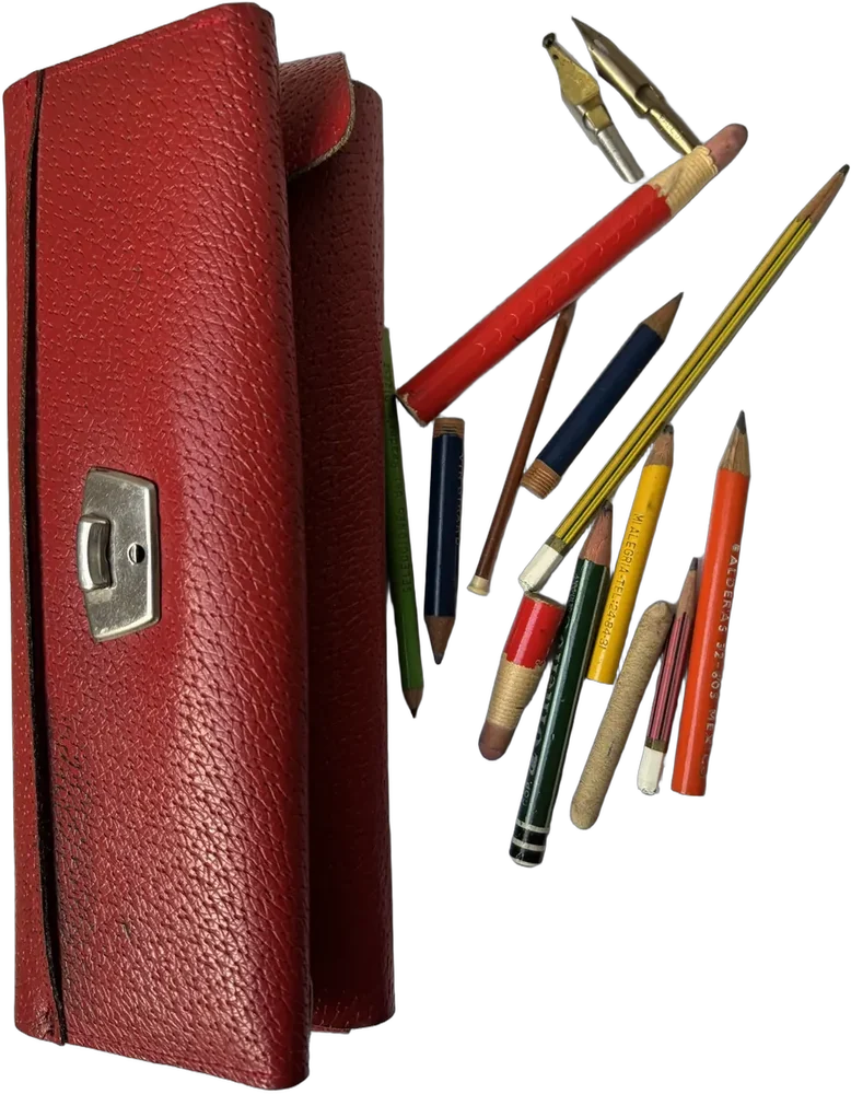 Vintage Estuche De Lápices Y Bolígrafos En Rojo