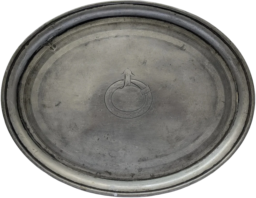 Charola Ovalada De Metal Blanco Siglo Xix Grande 39cm Plateado