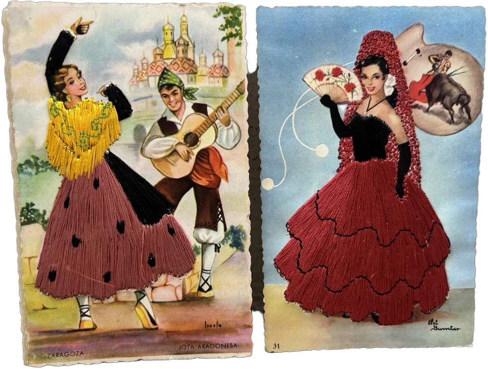 Dos Postales Antiguas Bordadas Españolas — imagen 1