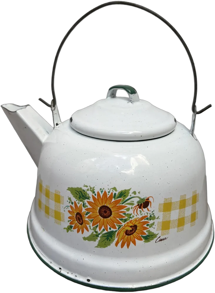 Vintage Tetera Peltre Figura Girasol Cinsa Blanco