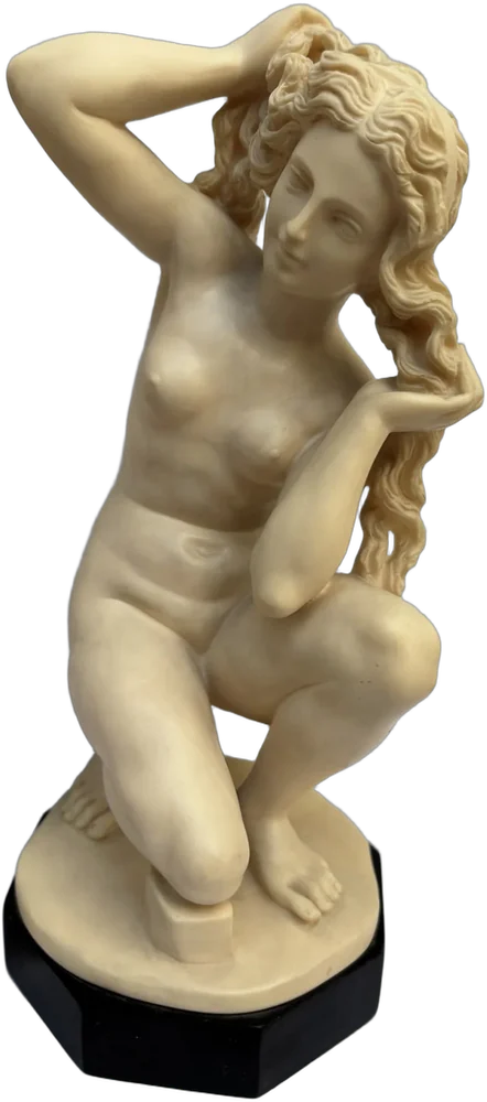 Vintage Estatuilla Afrodita Agachada De Rodas G. Ruggeri Beige