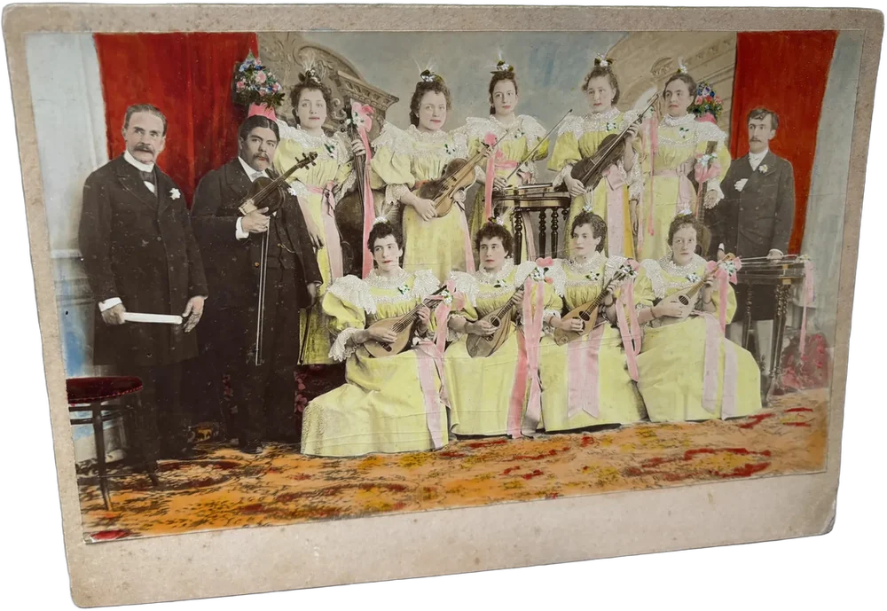 Fotografía Antigua Coloreada A Mano Orquesta Femenina 1900