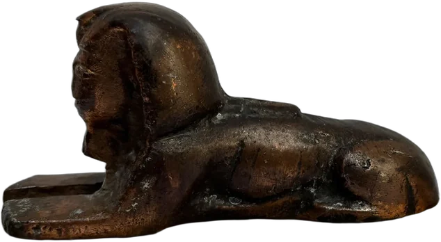 Vintage Figura Esfinge Gaza Chica Metal Sobre Mármol Dorado Oscuro