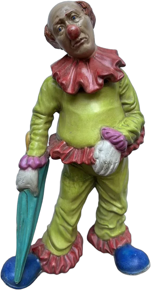 Vintage Figura De Cerámica Payaso Triste 42 Cm Verde