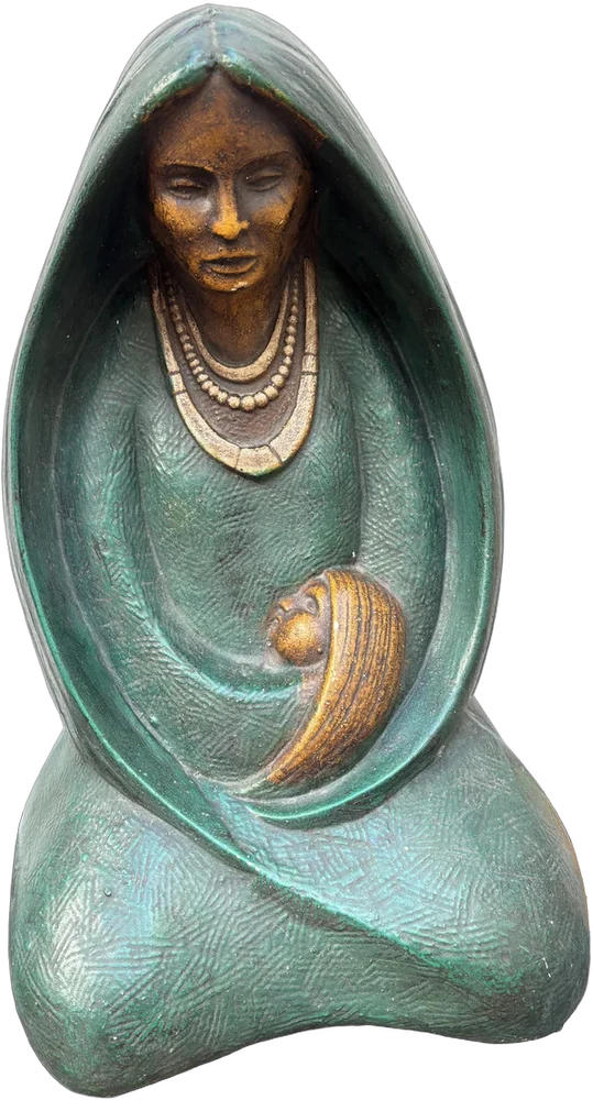 Vintage Escultura Cerámica Madre México  50 Cm Verde