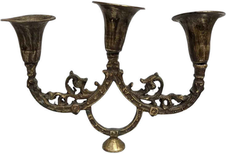 Antiguo Candelabro De Bronce Tres Brazos Estilo Barroco Dorado Oscuro