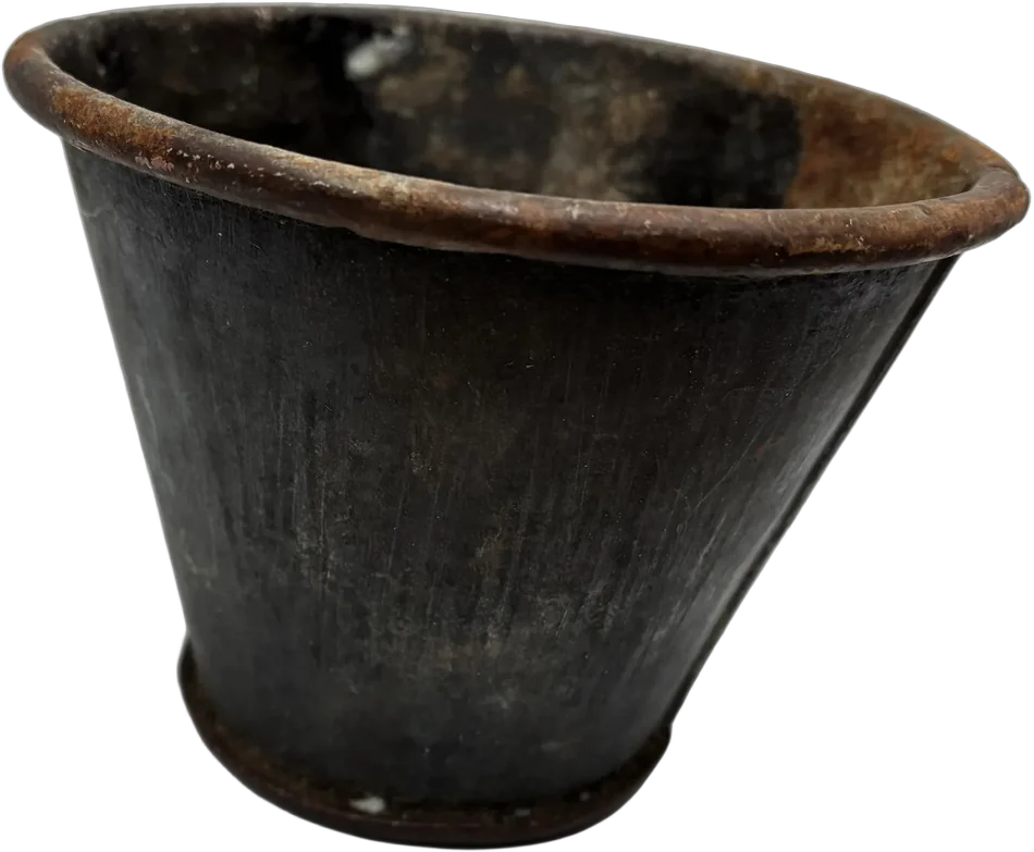 Antiguo Recipiente De Mortero Zinc Gris Oscuro