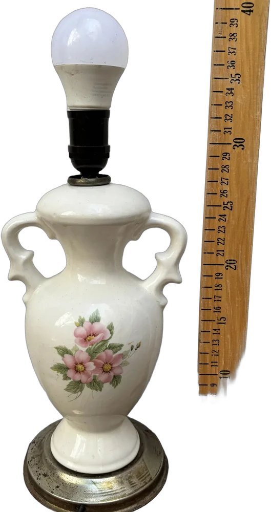 Vintage Lámpara De Porcelana Dibujo Floral Blanco