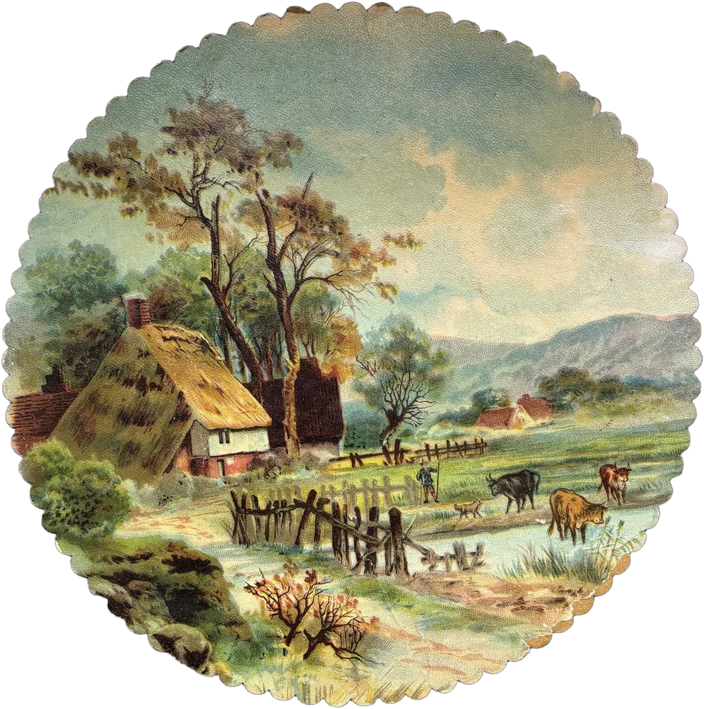 Antiguo Cartel Cromolitografía Escena Rural 1900 Escena Rural