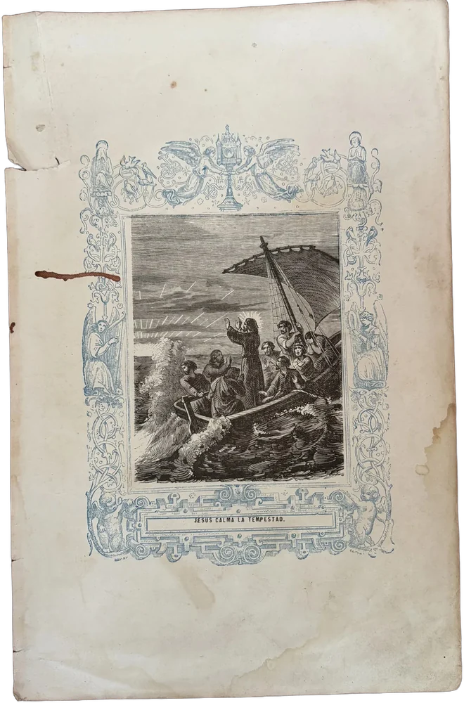 Antiguo Grabado Jesús Calma La Tempestad 1860