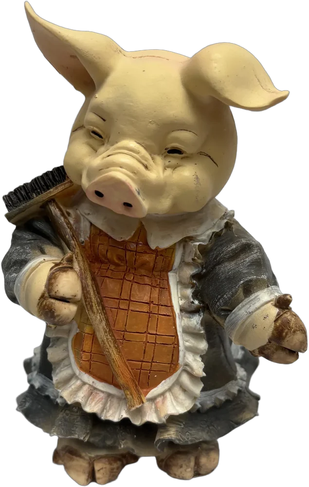 Vintage Figura Señora Pig De Resina Crema
