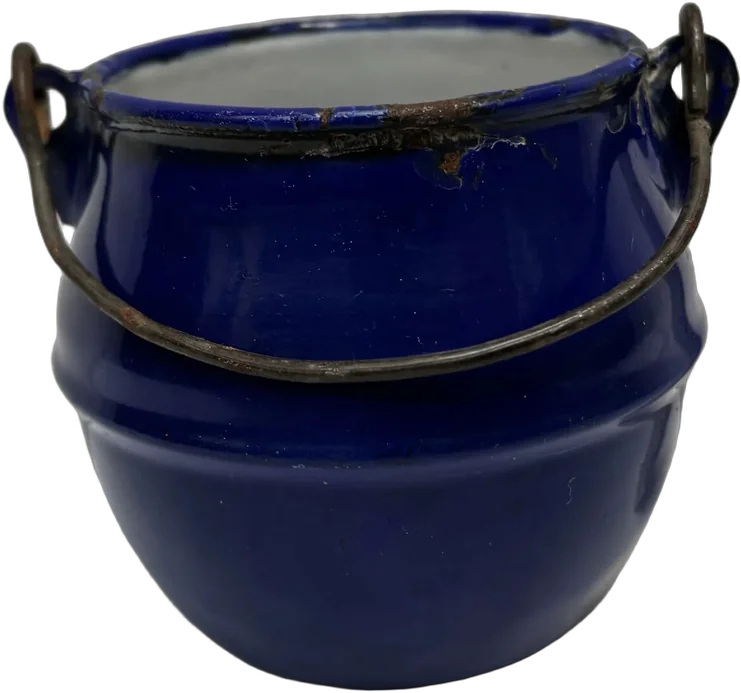 Vintage Pequeña Cacerola Francesa De Peltre Azul Azul
