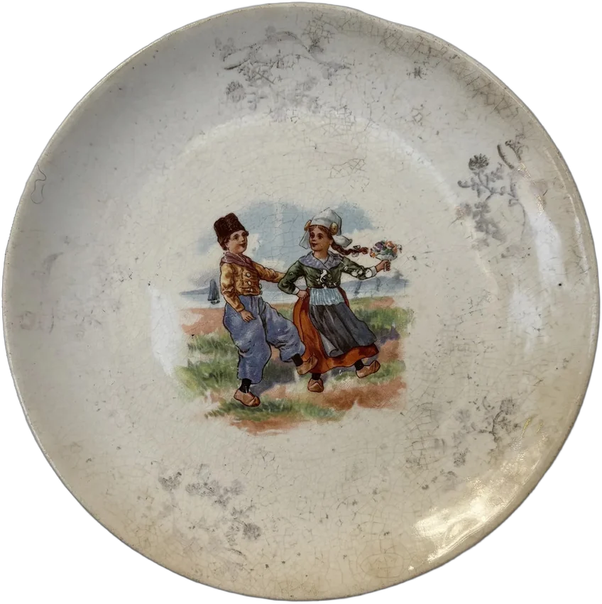 Antigua Plato De Curativo Escena De Niños Dresden Blanco Niños