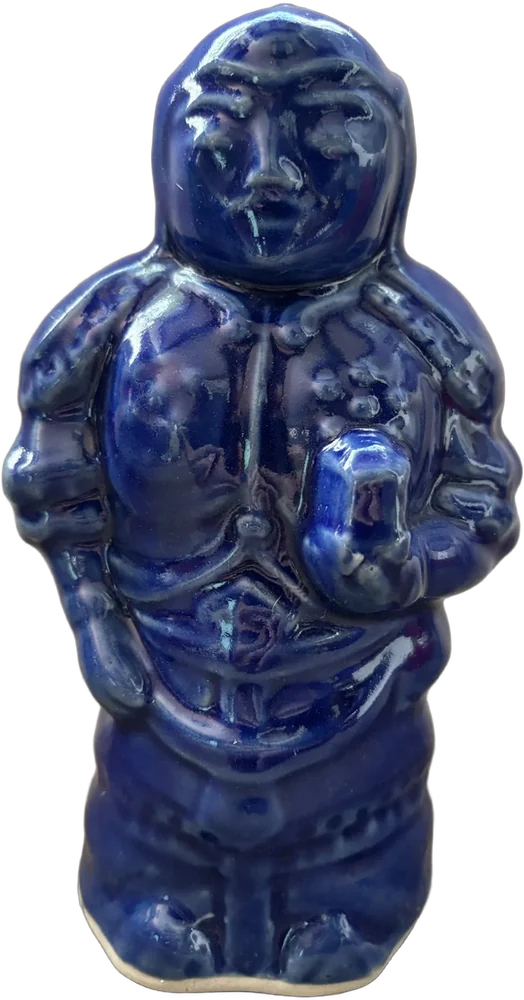 Vintage Figura Cerámica Samurai Diferentes Usos Japón Azul