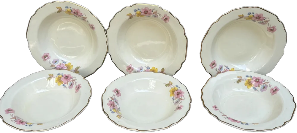 Lote De Seis Platos Postrero Marca Lido Usa Vintage Multicolor