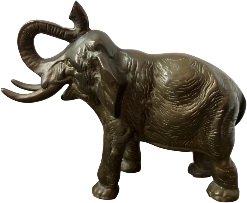 Antigua Escultura Elefante De Bronce Dorado Oscuro