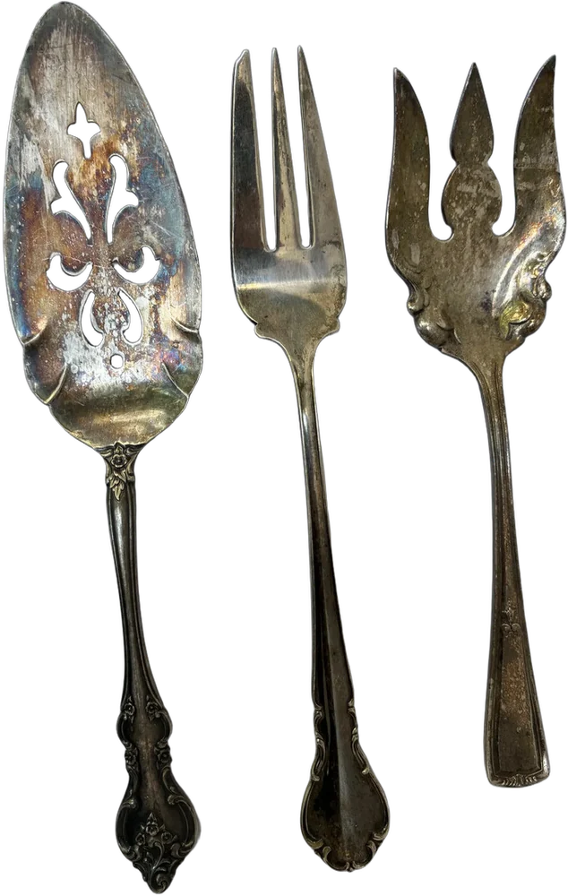 Vintage 3 Cubiertos Para Servicio Plateados Varios Diseños Plateado