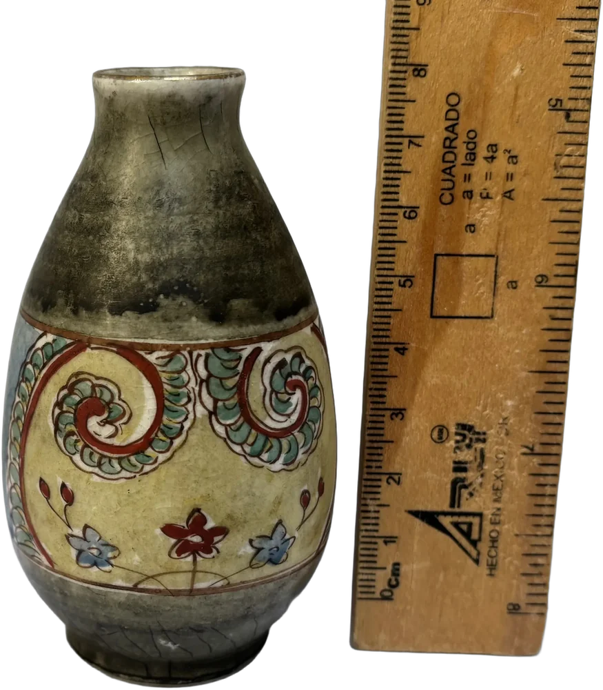 Antiguo Jarrón Miniatura Chino Cerámica Porcelana Multicolor Flores