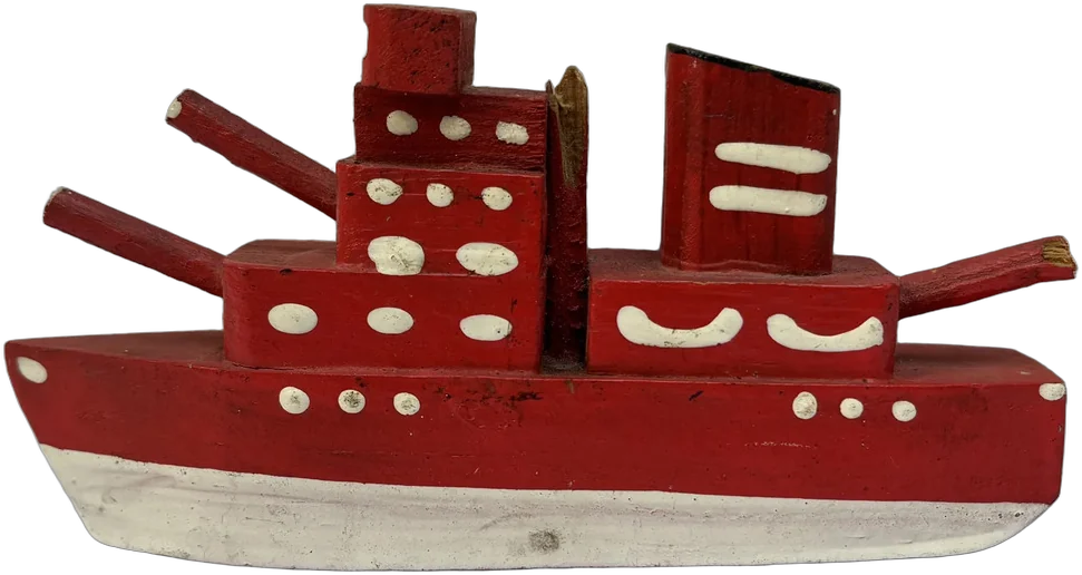 Vintage Barquito De Madera Artesanía Mexicana Rojo