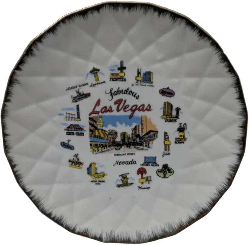 Vintage Plato Souvenir Las Vegas Nevada Hoteles Históricos Blanco Hoteles