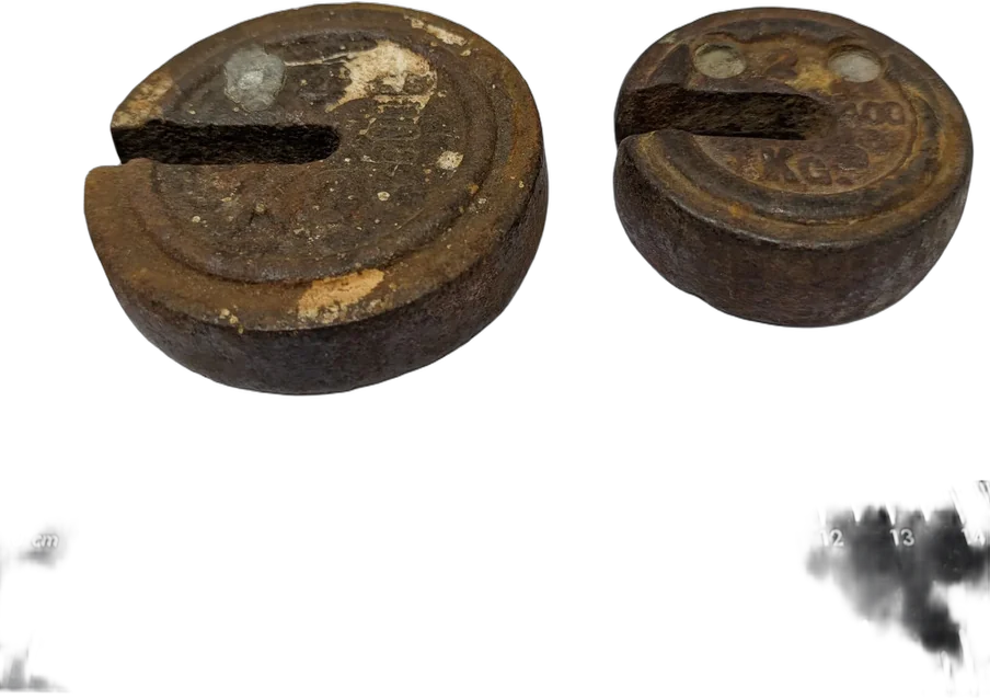 Antiguo Par De Pesas De Disco Ranuradas Hierro Fundido Marrón (óxido) — imagen 1
