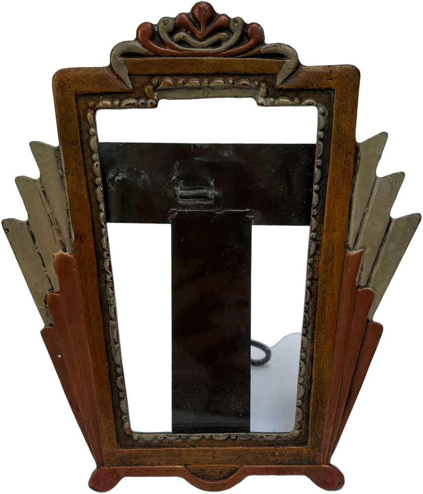 Antiguo Portarretrato Metálico Art Deco Marrón Art Deco