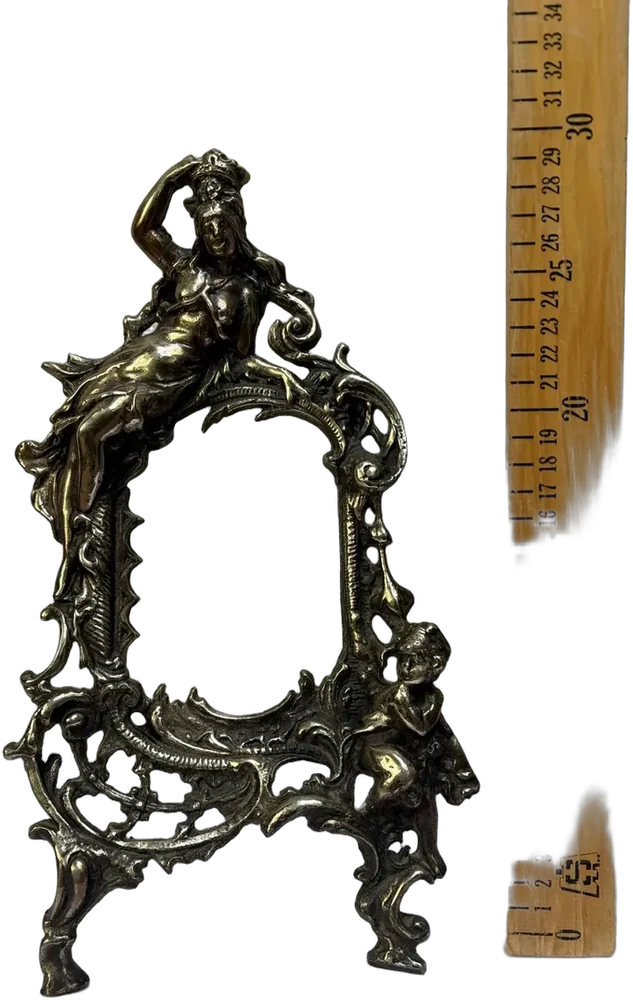 Antiguo Marco Para Foto O Espejo Ornamentado Art Nouveau Plateado