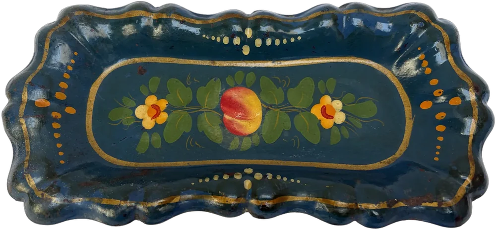 Antigua Bandeja Chica De Metal Pintada Motivos Franceses Multicolor