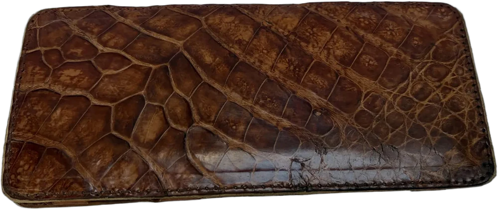 Antigua Cartera De Piel Tarjetero 7x15 Cm Marrón Liso