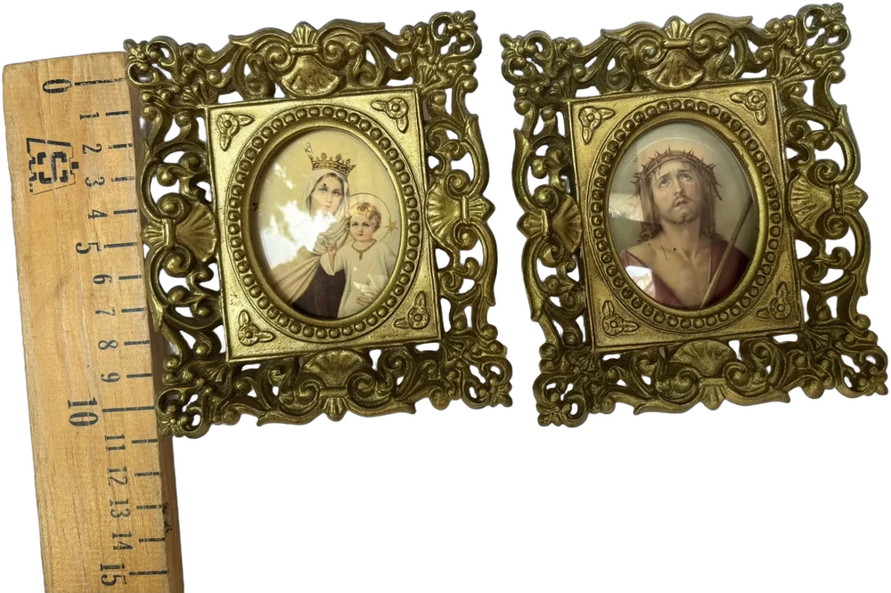 Par De Antiguos Cuadritos Religiosos Tipo Camafeo