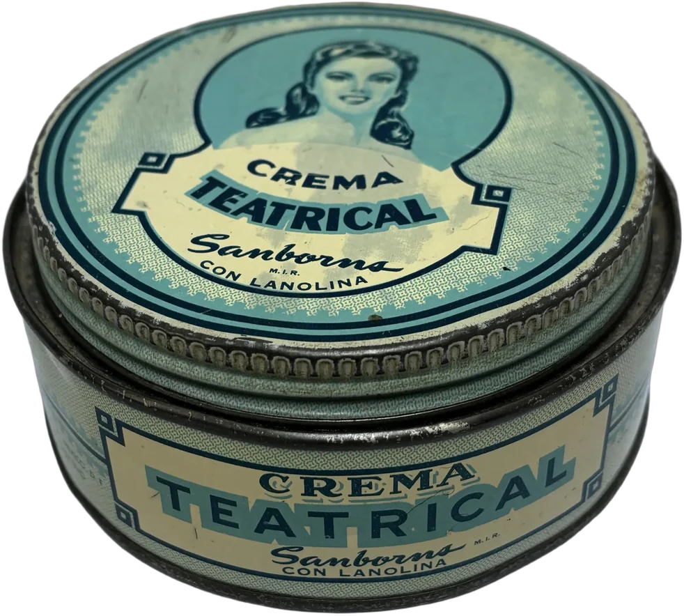 Antigua Cajita De Lata Crema Teatrical Samb Azul Acero