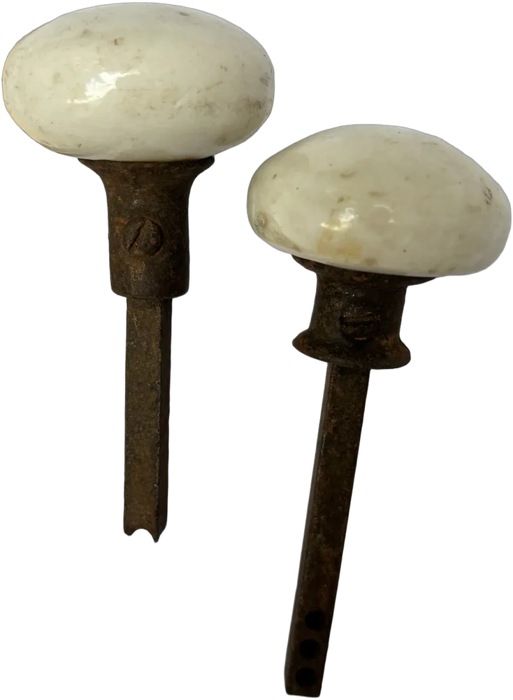Par De Antiguas Perillas Rústicas De Puerta Porcelana Blanco Lisa